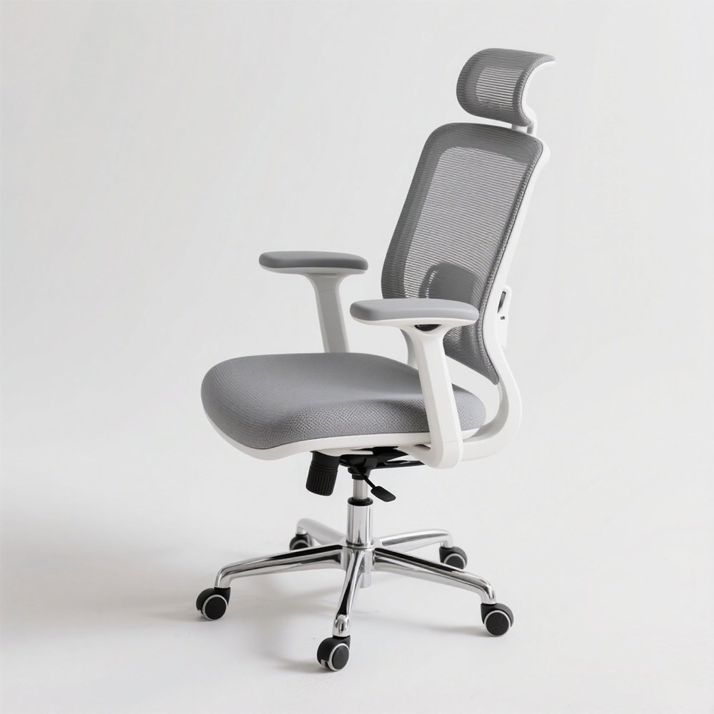 Detaliu material scaun birou alb-crem