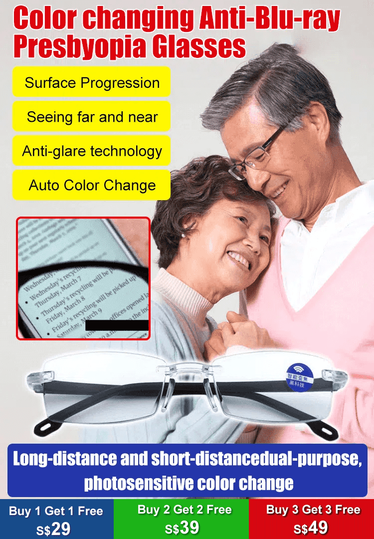 Color changing anti blue light presbyopia glasses