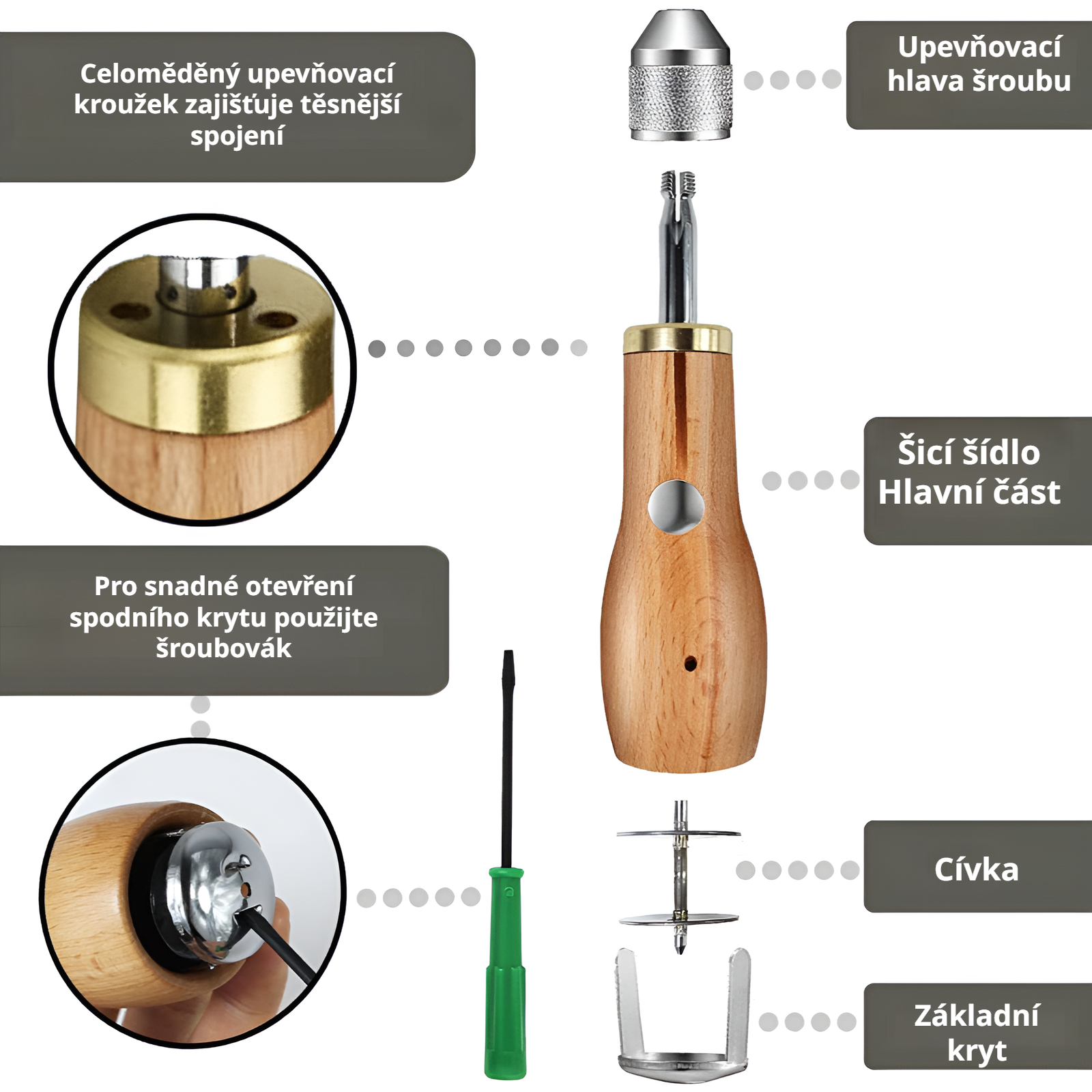Ruční šicí stroj, DIY kožené řemeslo, nástroje na rostlinně činěnou kůži, šicí šídlo, jehla
