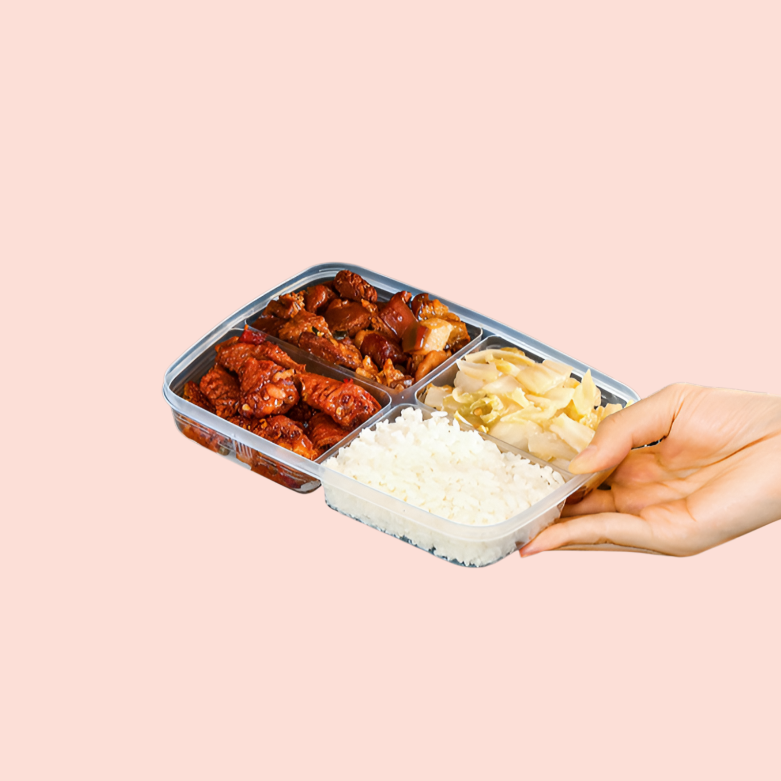 簡約透明收納盒 4格食品收納箱 冰箱冷凍肉蔬果分隔儲物盒