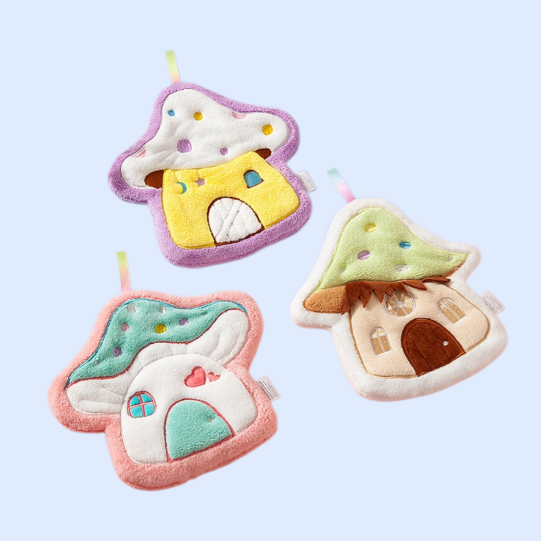 Cartoon mushroom house hand towel hanging thick coral fleece embroidered towel absorbent cute handke