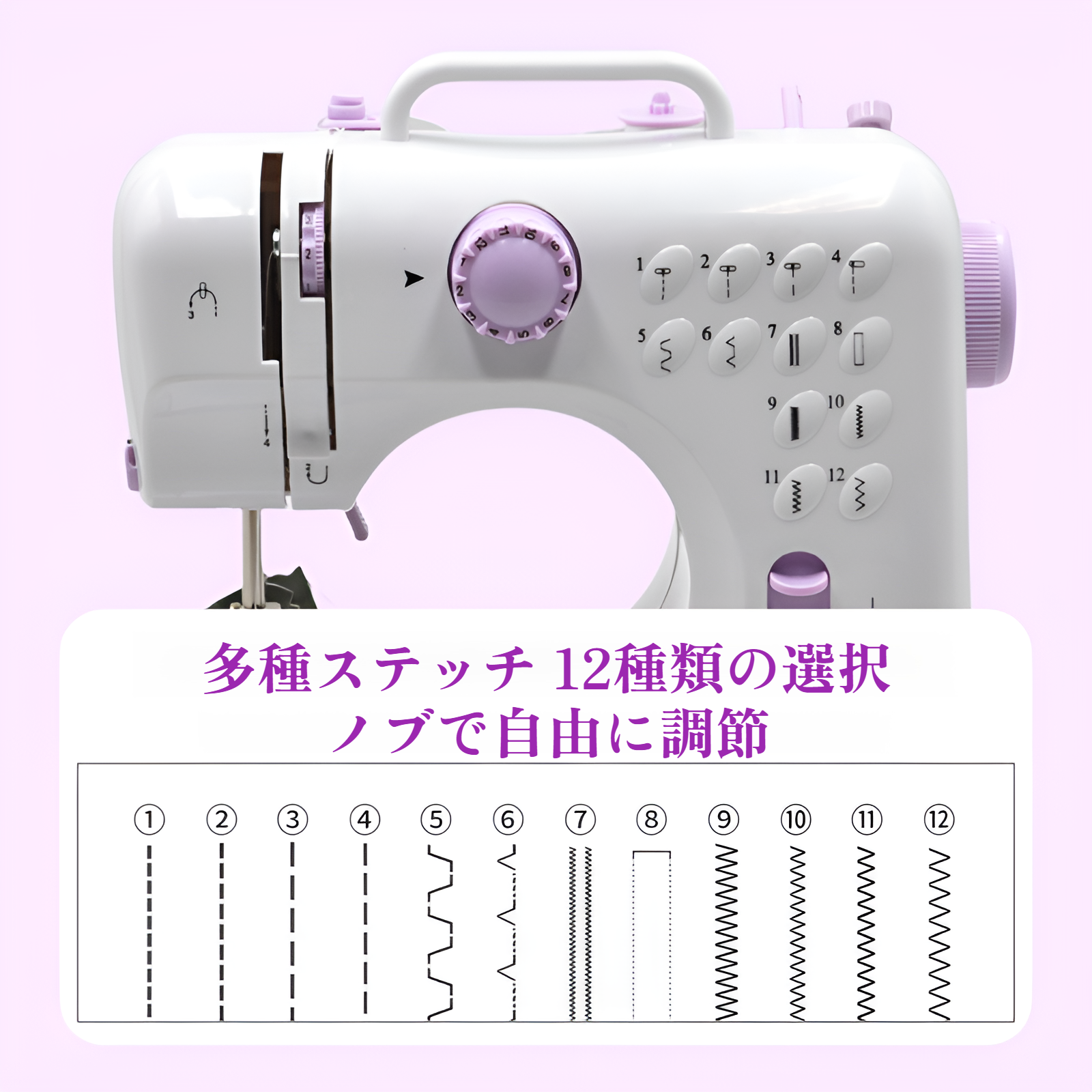 ミシン 初心者向け 電子ミシン 12種類の縫い目 返し縫い機能 2way給電 日常手作り縫製 スピード調整可能 持ち運び便利