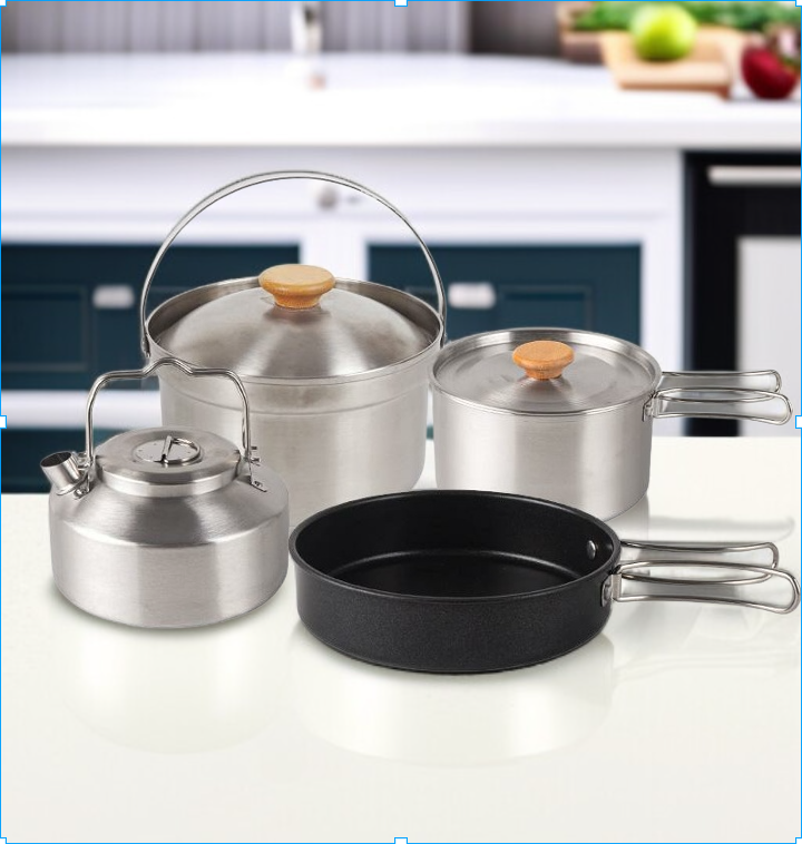 CLS アウトドア ステンレス 調理器具 セット キャンプ ポータブル 自動運転 ケトル スープポット ノンスティックフライパン キャンプ用鍋