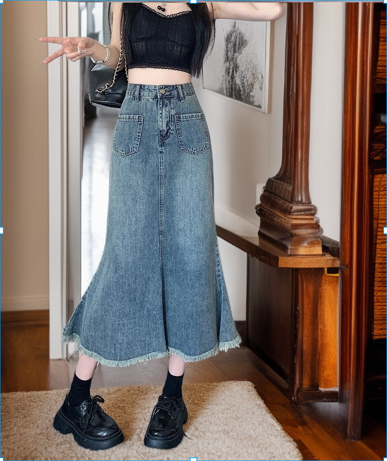 تنورة صيفية بتصميم ريترو بخصر مرتفع وطول متوسط وتنورة على شكل حرف A