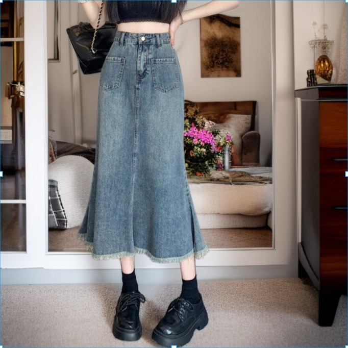 تنورة صيفية بتصميم ريترو بخصر مرتفع وطول متوسط وتنورة على شكل حرف A