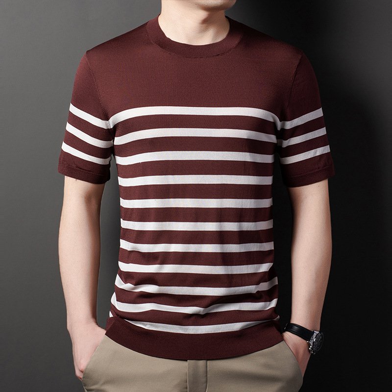 스트라이프 반소매 니트 남성용