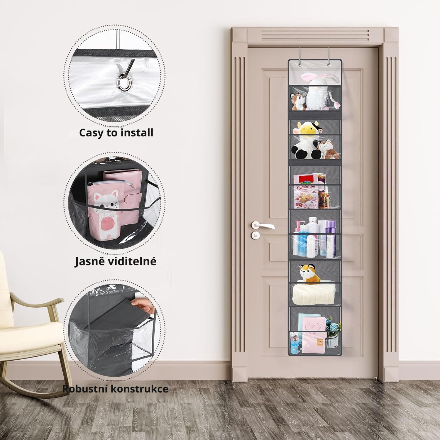 Závěsný úložný vak na kabelky za dveře proti prachu