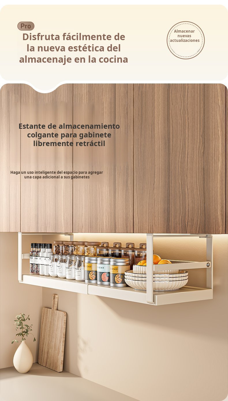 Estante de almacenamiento de cocina retráctil instalado debajo del gabinete