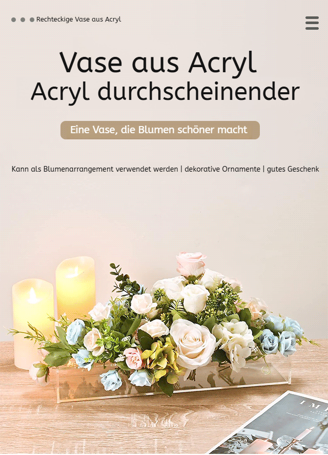 Moderne rechteckige Vase aus Acryl auf einem Wohnzimmertisch