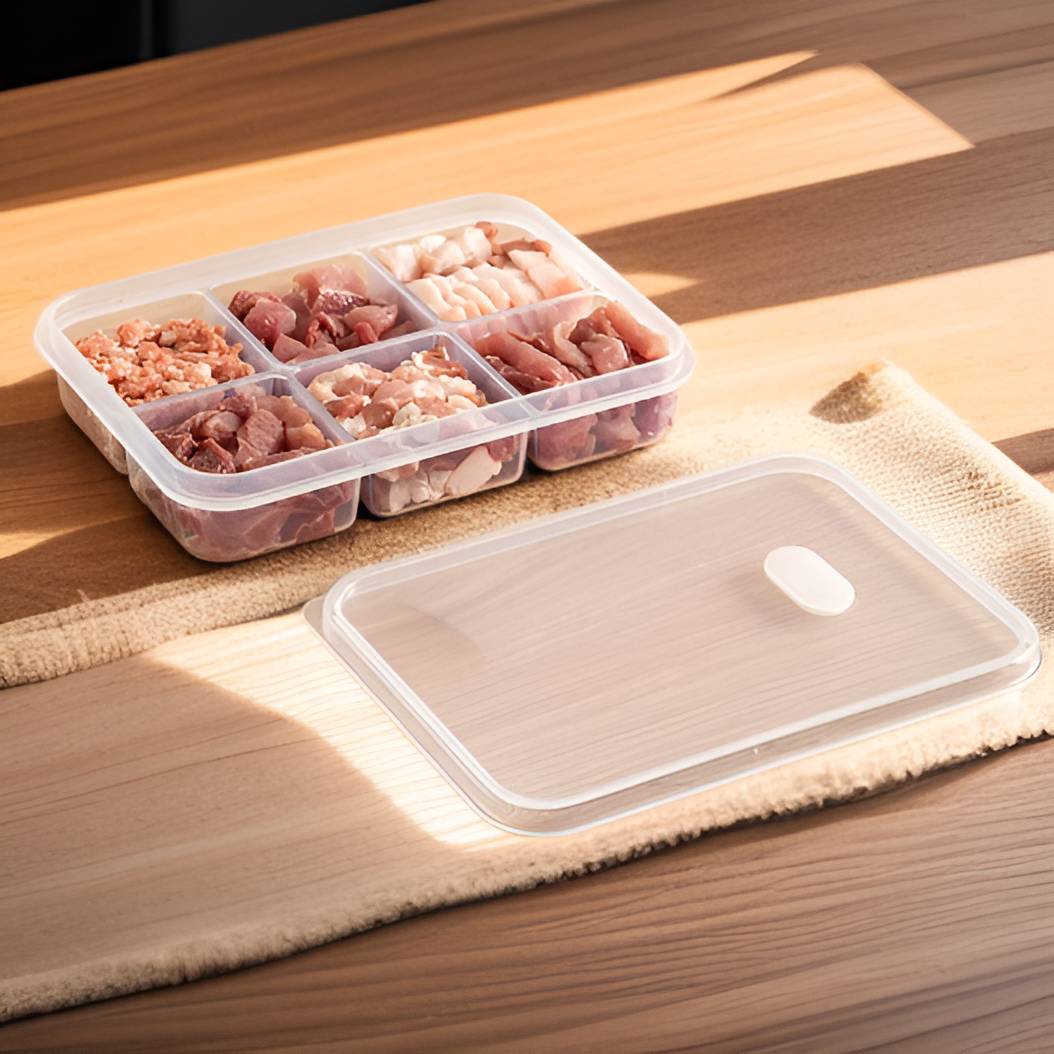 食材を仕分けできる分格デザインのタッパー