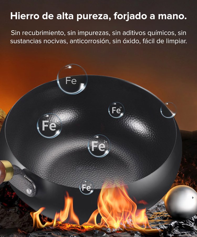 【Sartén saludable sin recubrimiento】 Sartén de hierro puro, perfecta para aumentar el hierro