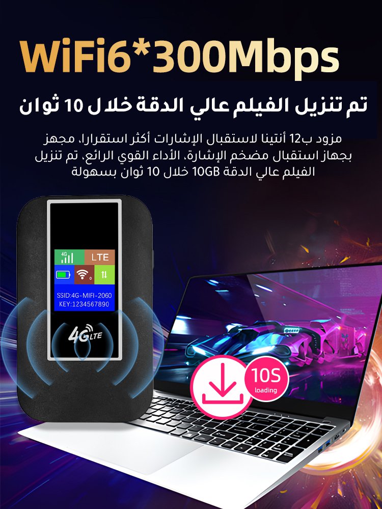 جهاز واي فاي محمول مع شاشة ملونة للسيارة 