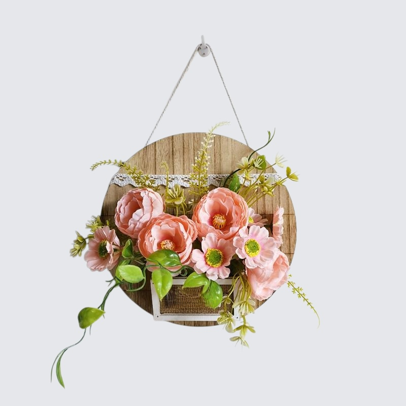 거실 벽걸이 꽃바구니 벽걸이 꽃바구니 원형 나무 상자