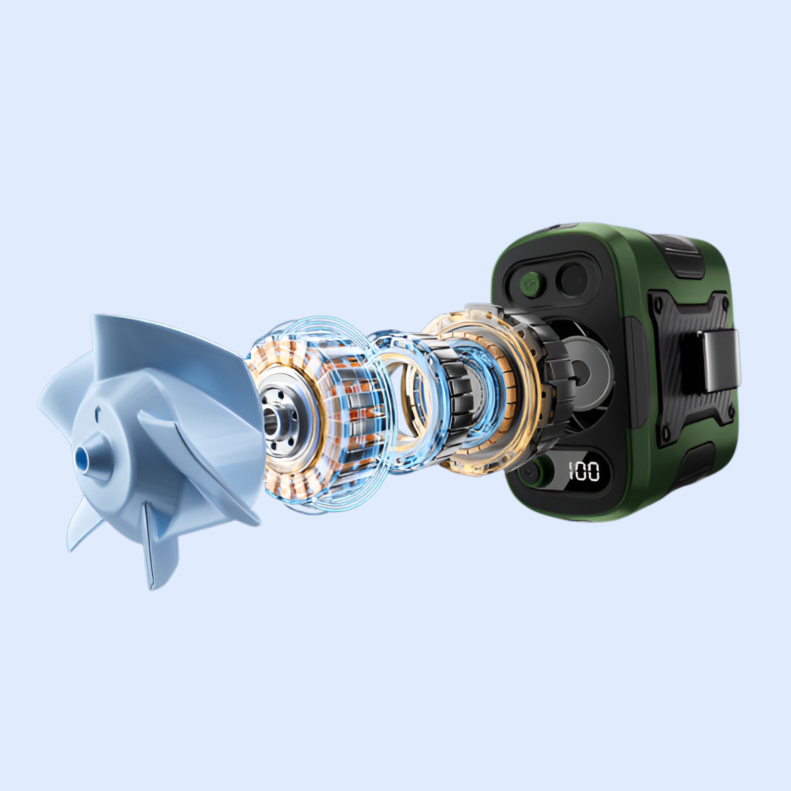 高速腰掛けファン USBポータブルファン 腰にクリップできるファン 屋外工事現場用モバイルバッテリー付き小型ファン @徐若雨