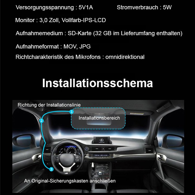 HD-Wifi-Auto-Recorder mit drei Aufzeichnungen