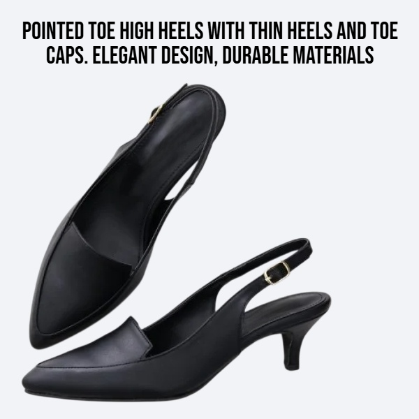 High heels with pointed toes, thin heels, and toe caps