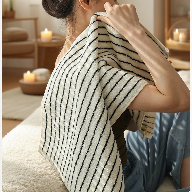 純棉條紋精梳棉吸水浴巾質感展示