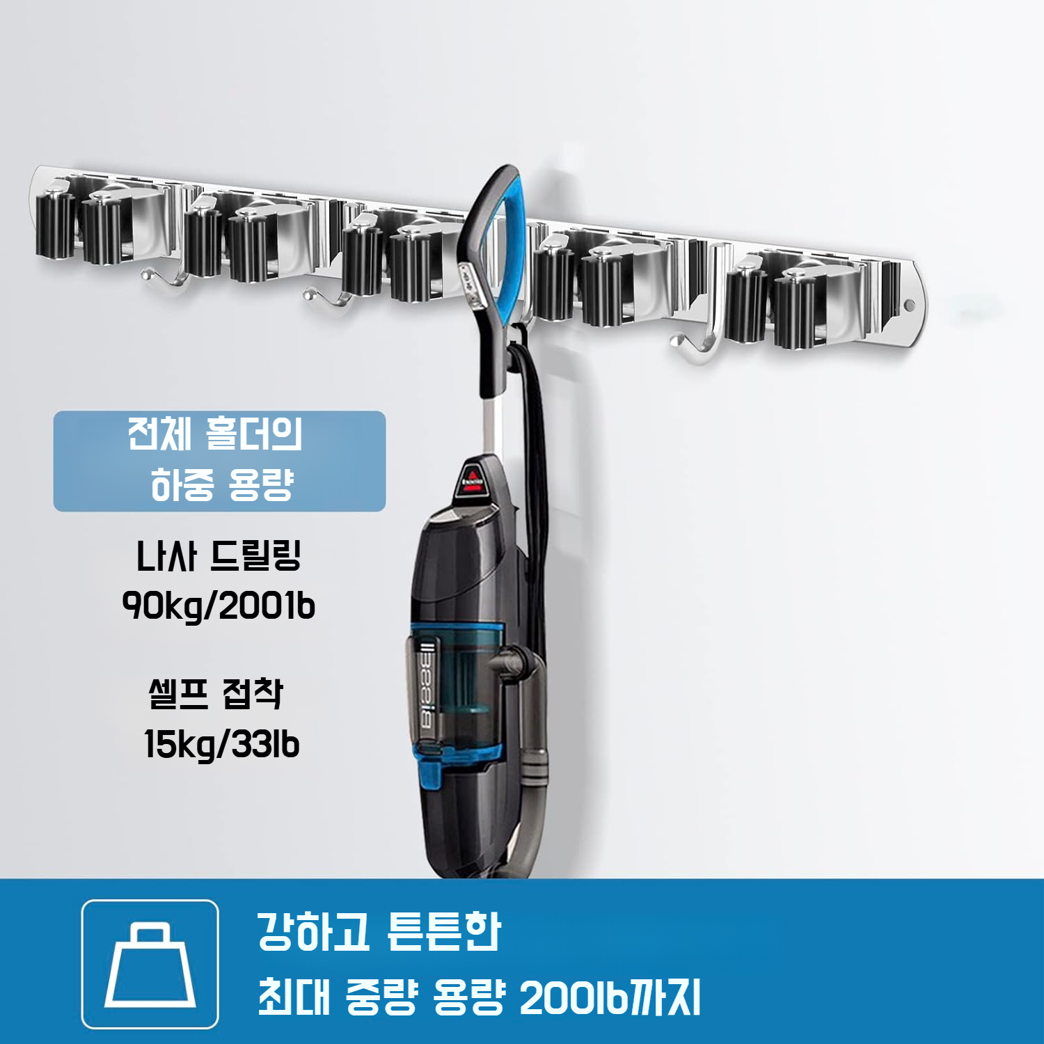 펀치프리 다용도 벽걸이 밀대 스텐 밀대 홀더 빗자루 밀대 걸이 거치대