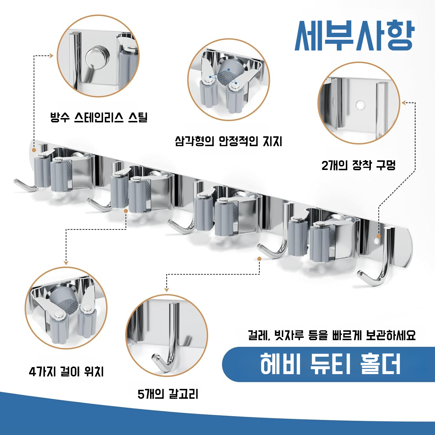 빗자루와 밀대를 걸 수 있는 벽걸이 거치대
