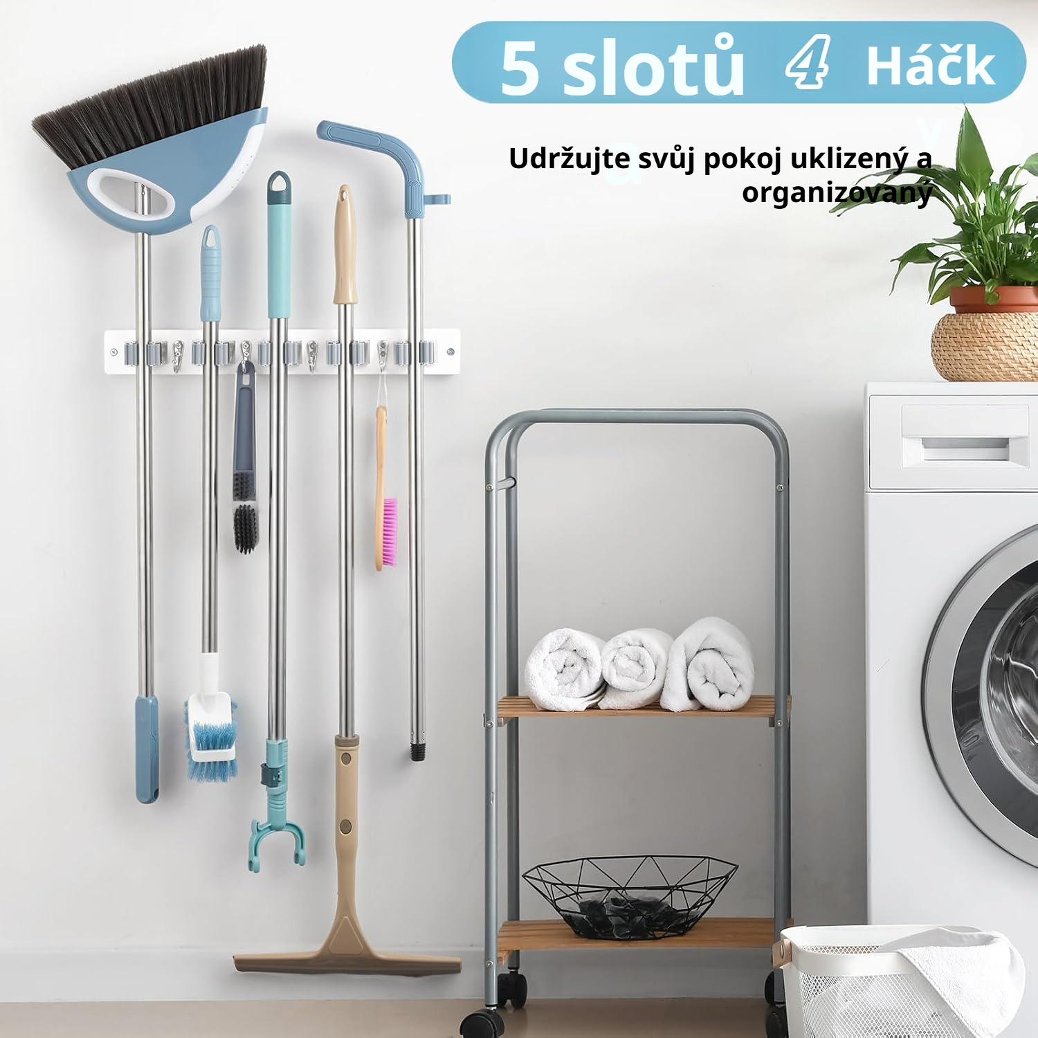 Držák na úklidové potřeby s jednoduchou montáží