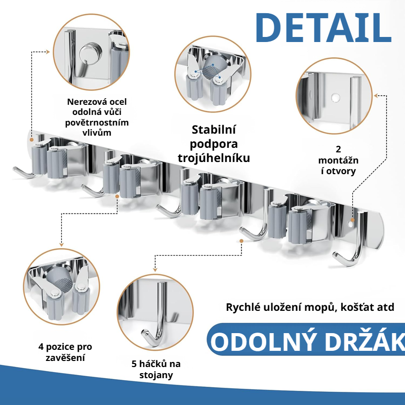 Nástěnný multifunkční držák na smeták a mop bez vrtán