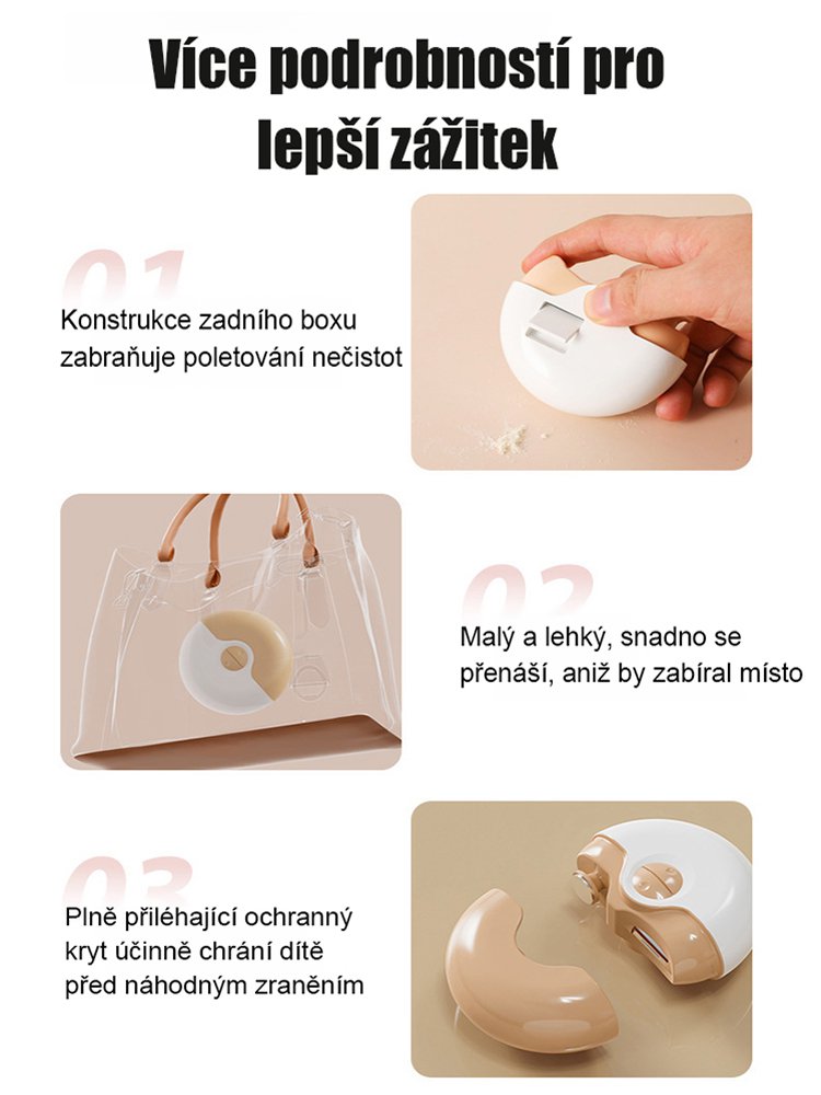 Elektrický pilník na nehty s tichým provozem, který je šetrný k rukám.