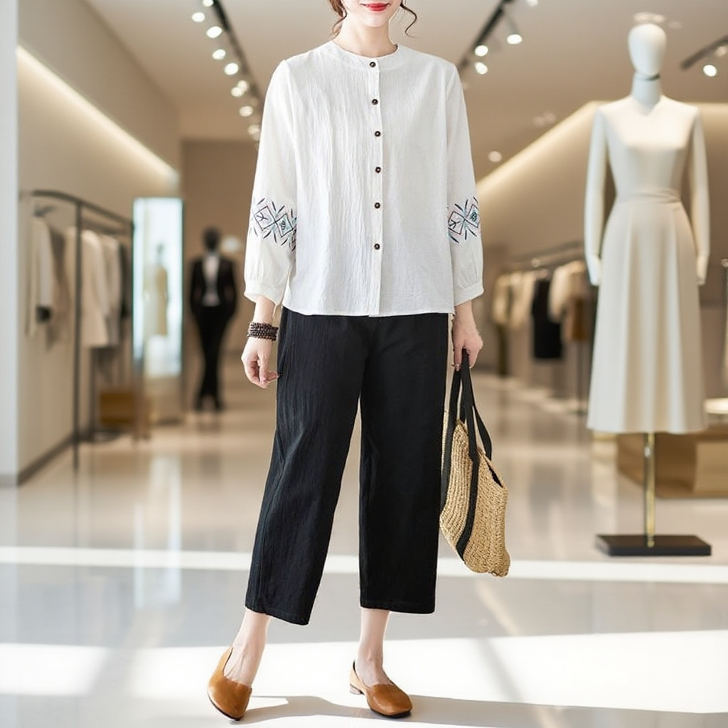 자수 포인트가 강조된 여성 셔츠