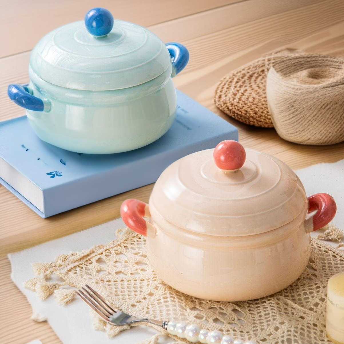 Wysokiej jakości miska ceramiczna z pokrywką do zupek błyskawicznych, styl niszowy