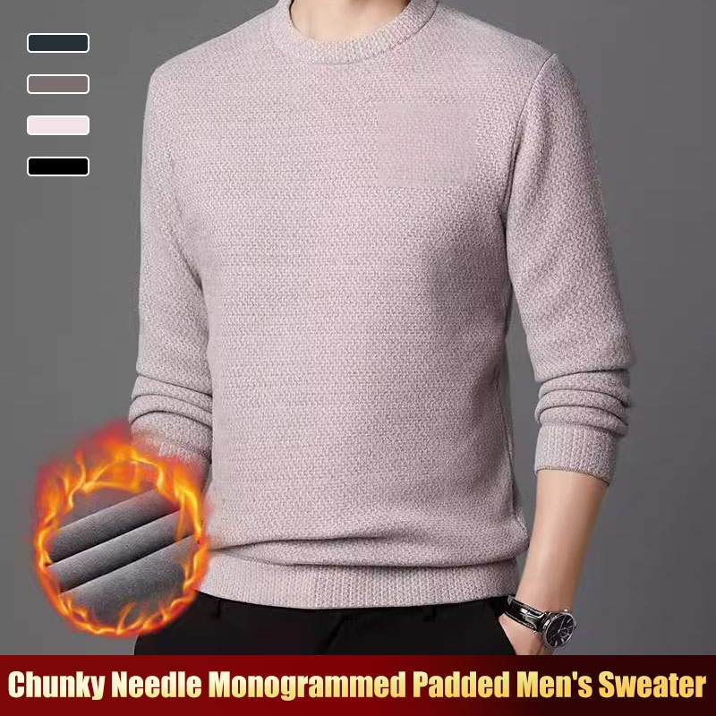 Men's Chunky Knit Letter Sweater with Fleece Lining.