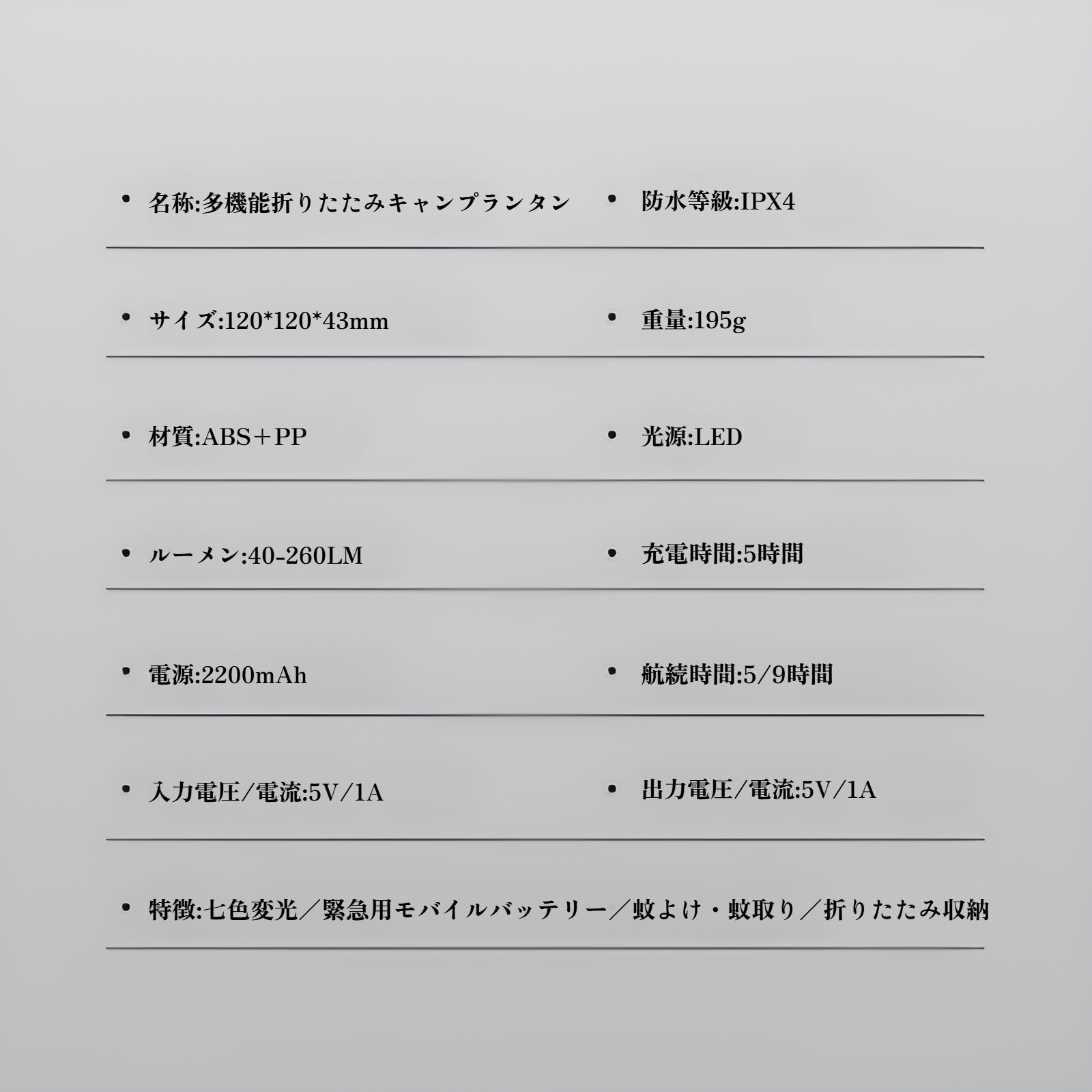 キャンプ用品としてのカラフルLEDライト