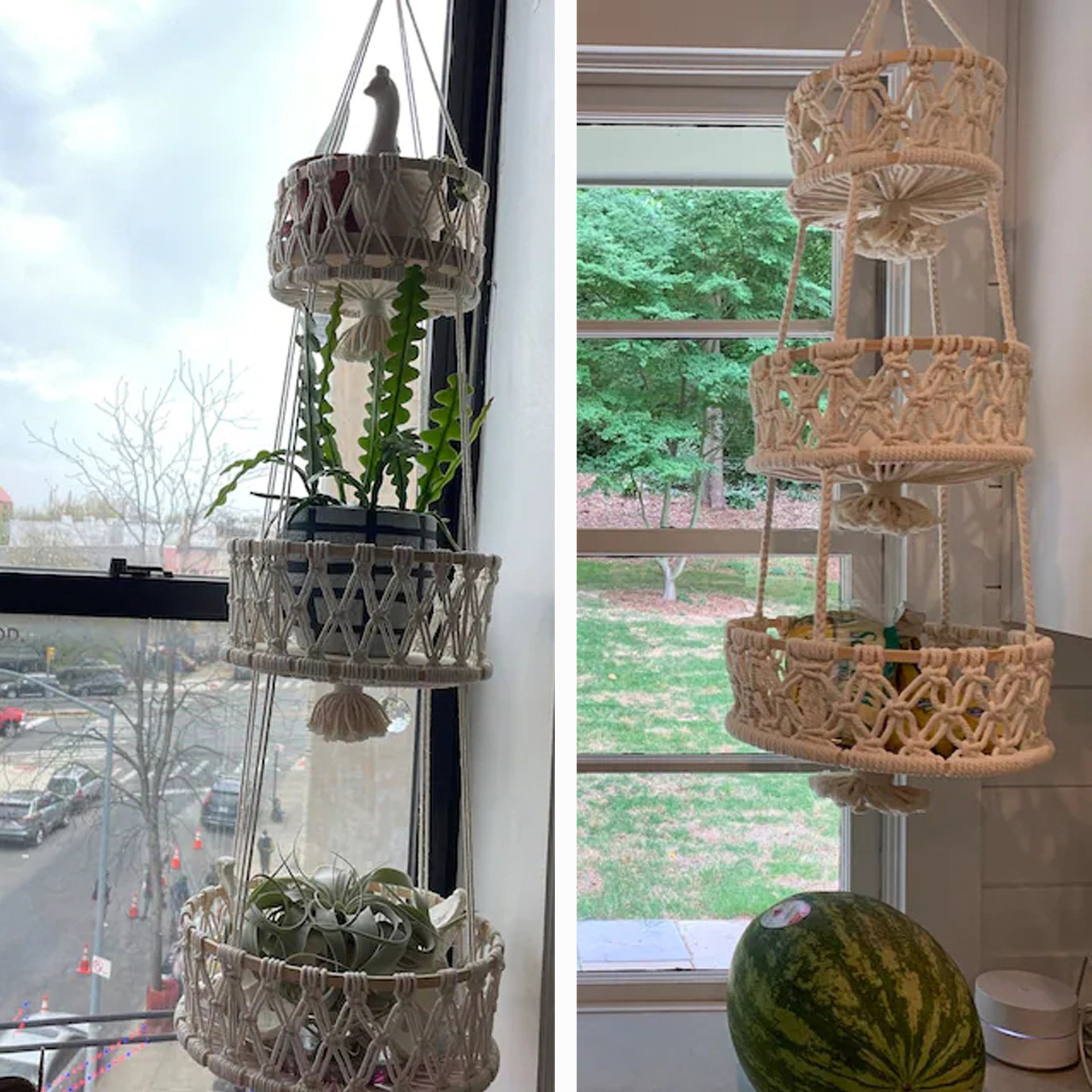 Cesta decorativa de cuerda de algodón para almacenamiento de frutas