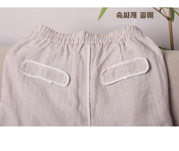 핑크 컬러 린넨 와이드 바지 착용 예시