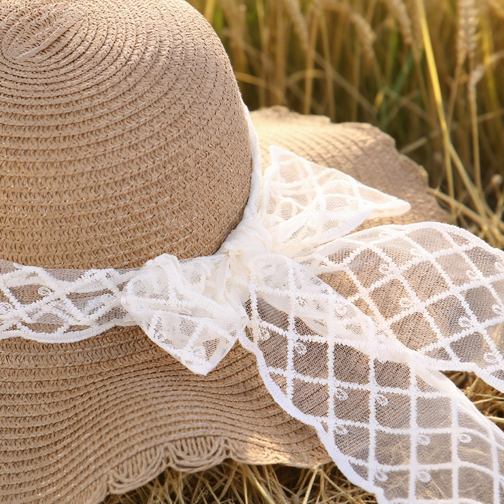 日焼け防止機能付きレディース麦わら帽子