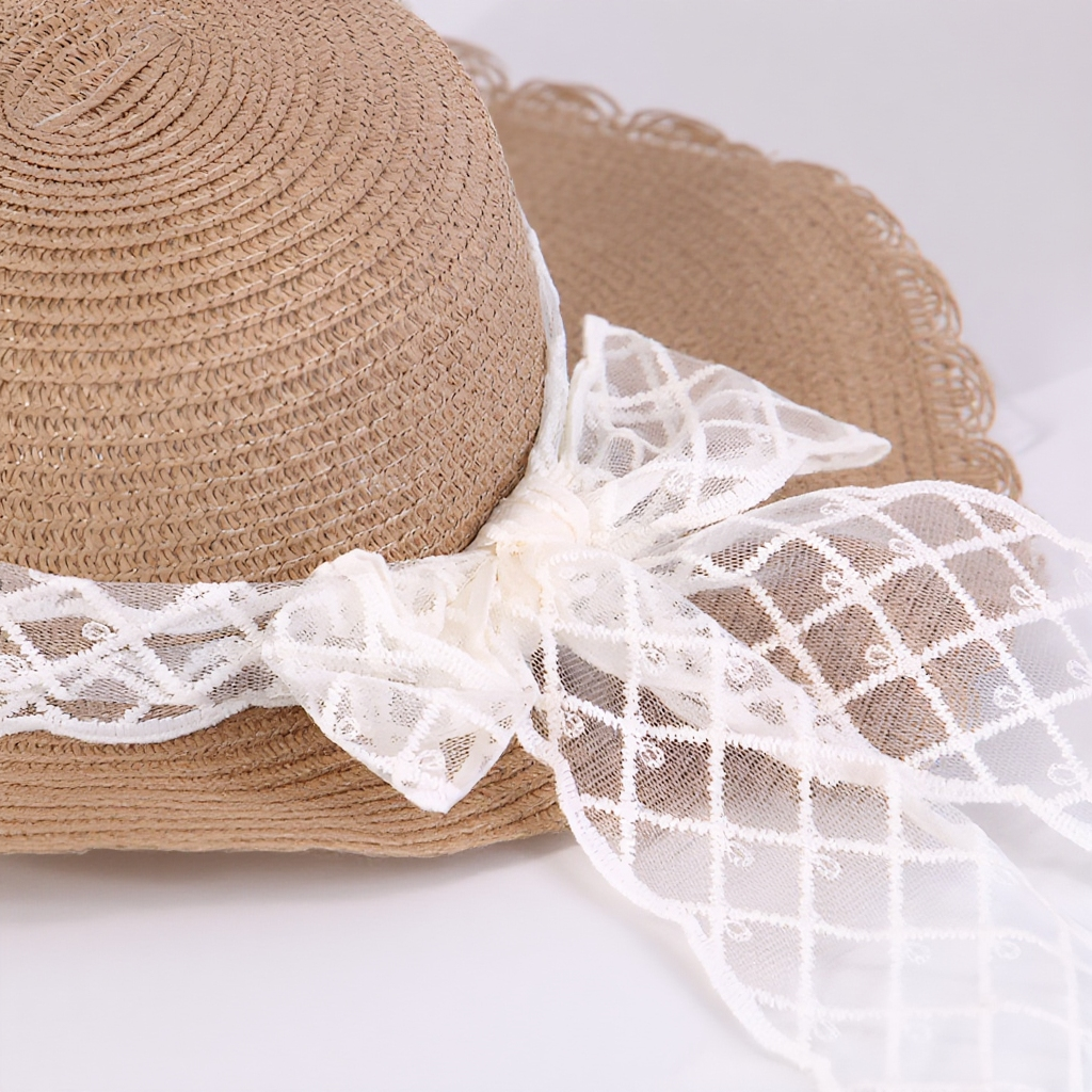 ストローハット 麦わら帽子 つばひろ 折りたたみ レディース かわいい オシャレ レトロ リボン レース  UVカット 紫外線対策 通気性 ナチュラル リゾート ビーチ 旅行 アウトドア 海 日焼け防