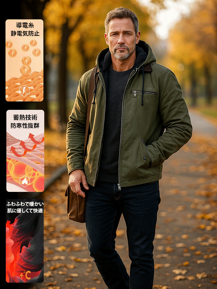 メンズフード付き裏起毛ジャケット