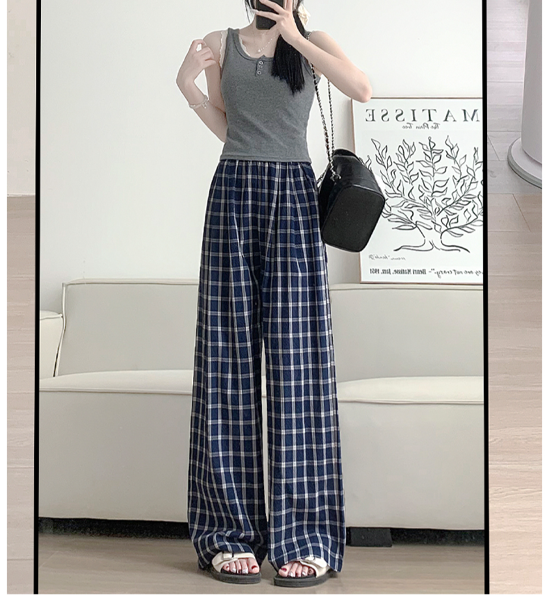 ハイウエストラフ感チェック柄ワイドパンツ
