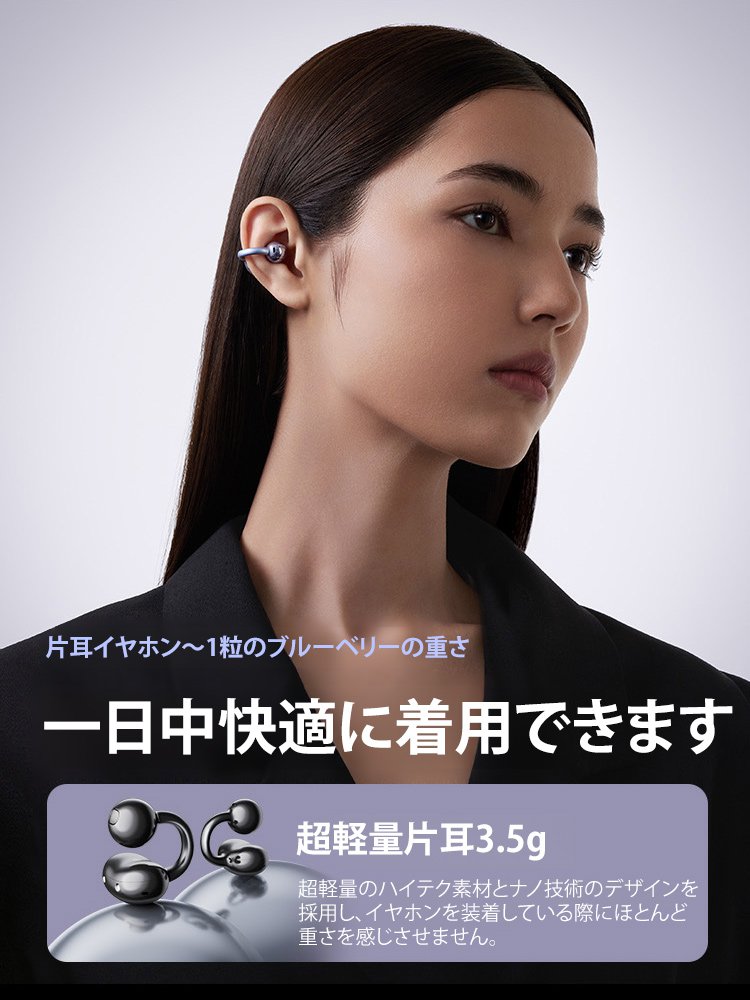 【168時間充電不要】空気伝導クリップ式Bluetoothイヤホン