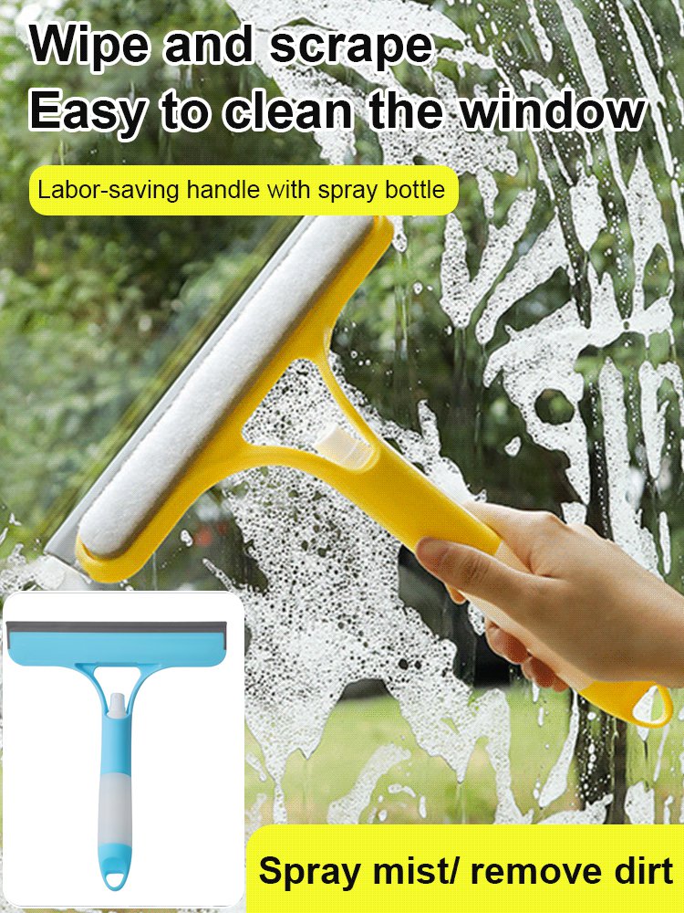Double-sided window squeegee with built-in spray bottle