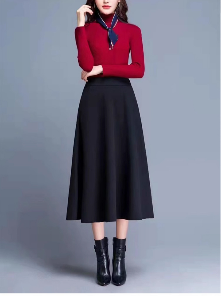 ハイウエストウールミディスカート全体画像