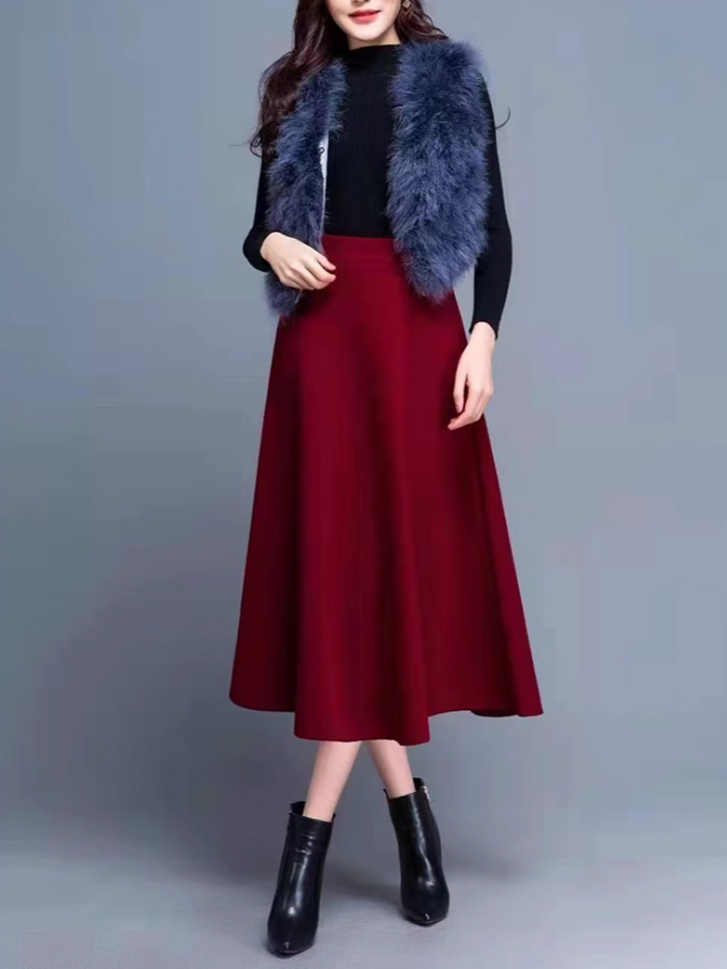 ハイウエストウールミディスカート