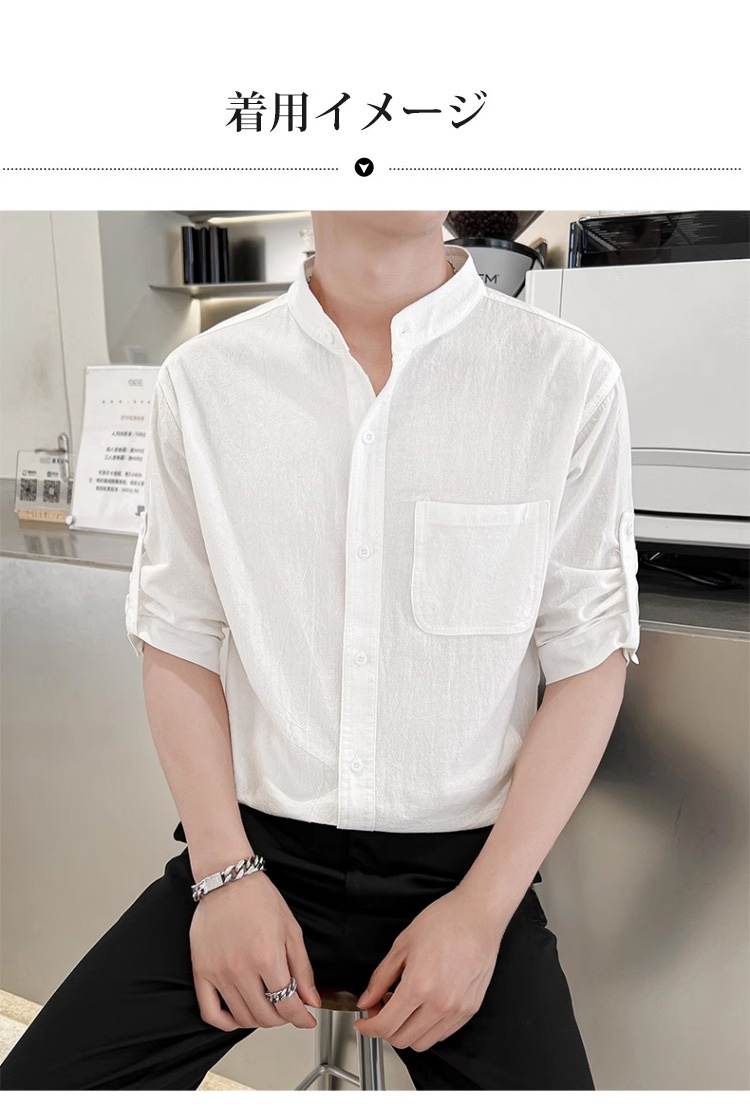 半袖バージョンのメンズ夏綿麻シャツ