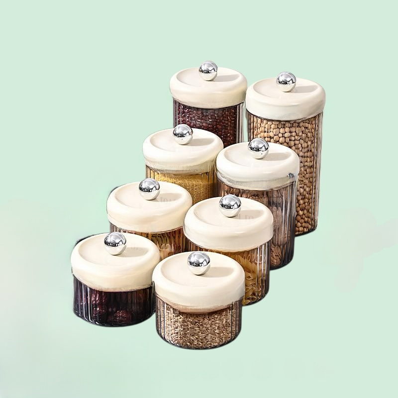 圓形雜糧罐五穀雜糧乾貨收納盒食品收納盒防潮密封透明茶葉儲藏罐