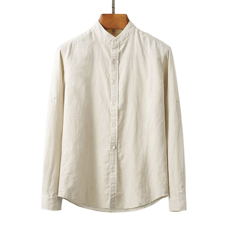 เสื้อเชิ้ตผ้าลินินคอตั้งของผู้ชาย
