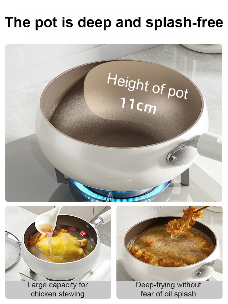 [Uncoated, Stove Compatible] Multifunctional Titanium Ceramic Large-Bellied Non-Stick Pan