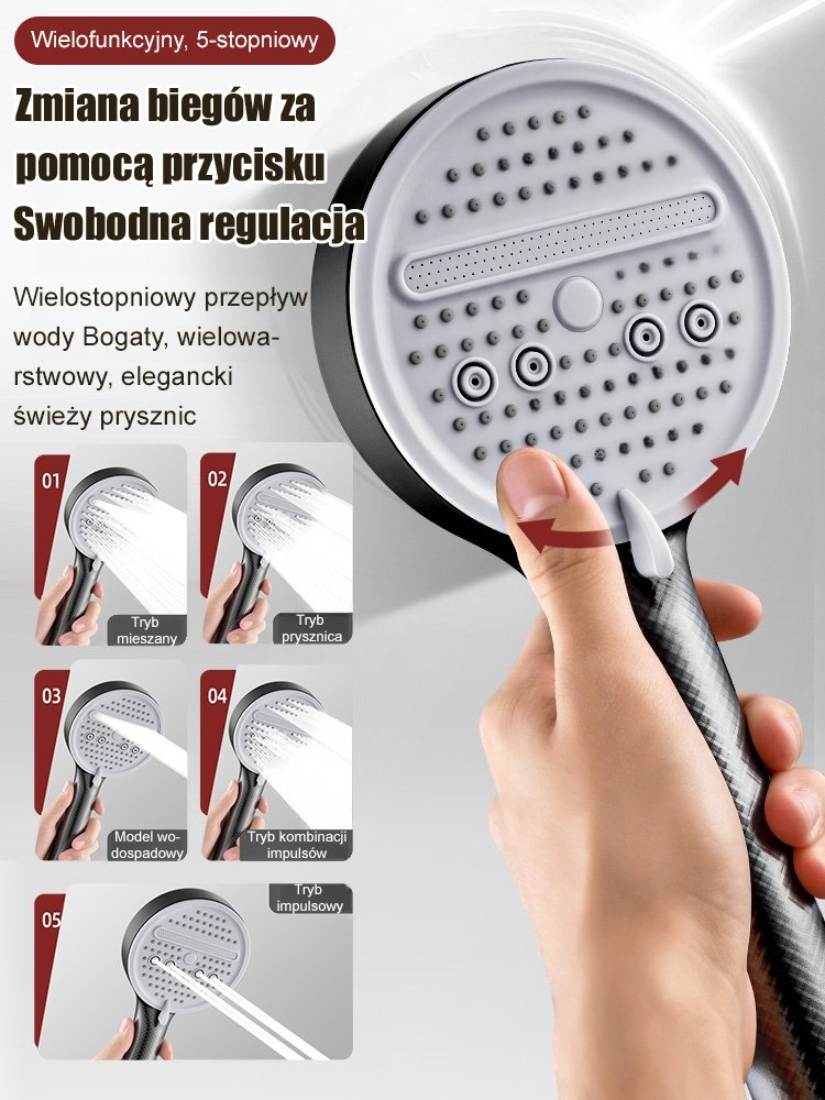 Mocna słuchawka prysznicowa z funkcją zwiększania ciśnienia