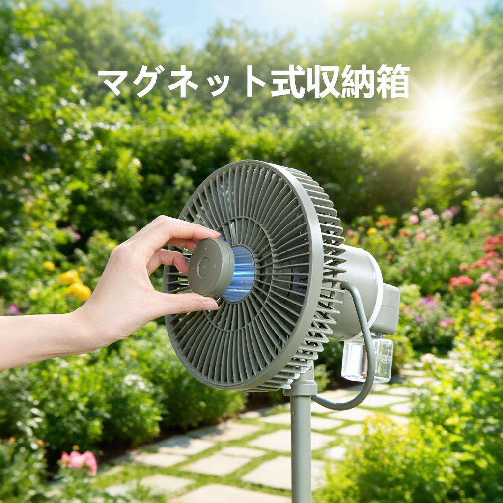 自動首振り機能付きアウトドア扇風機の全体画像