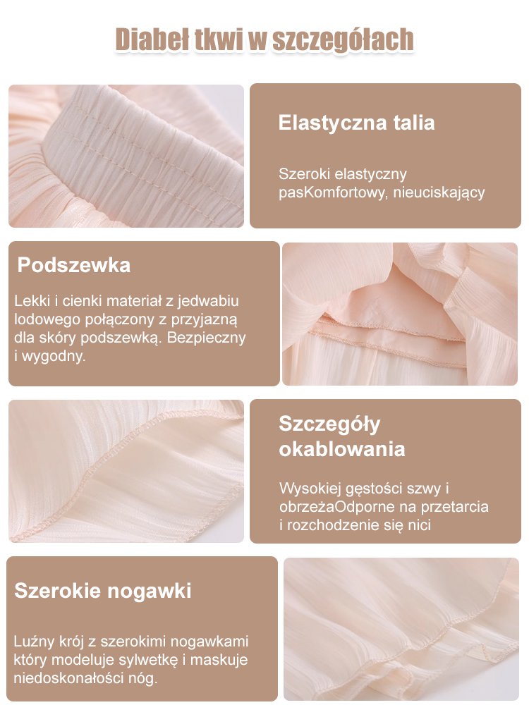 Zwiewne, plisowane kuloty z szerokimi nogawkami 