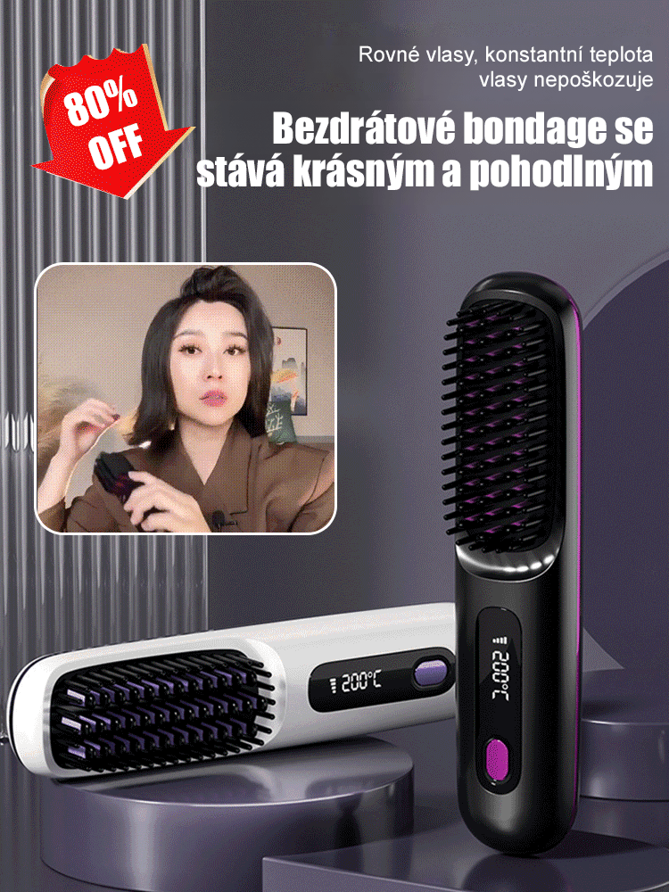 LCD bezdrátový keramický vyhřívaný narovnávací kartáč