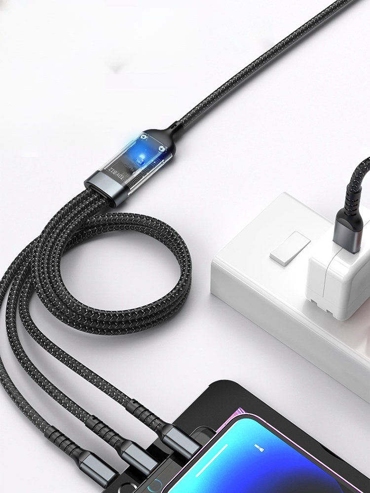 Transparent Luminous Super Fast Charging 3-in-1 Data Cable