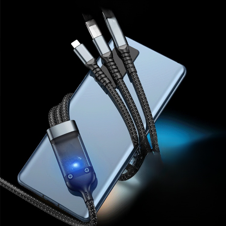 Transparentes Licht-emittierendes superschnelles Lade 3-in-1 Datenkabel